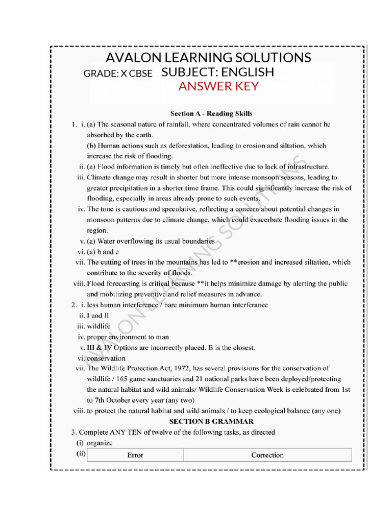 X Cbse English Answer Key-2 | PDF