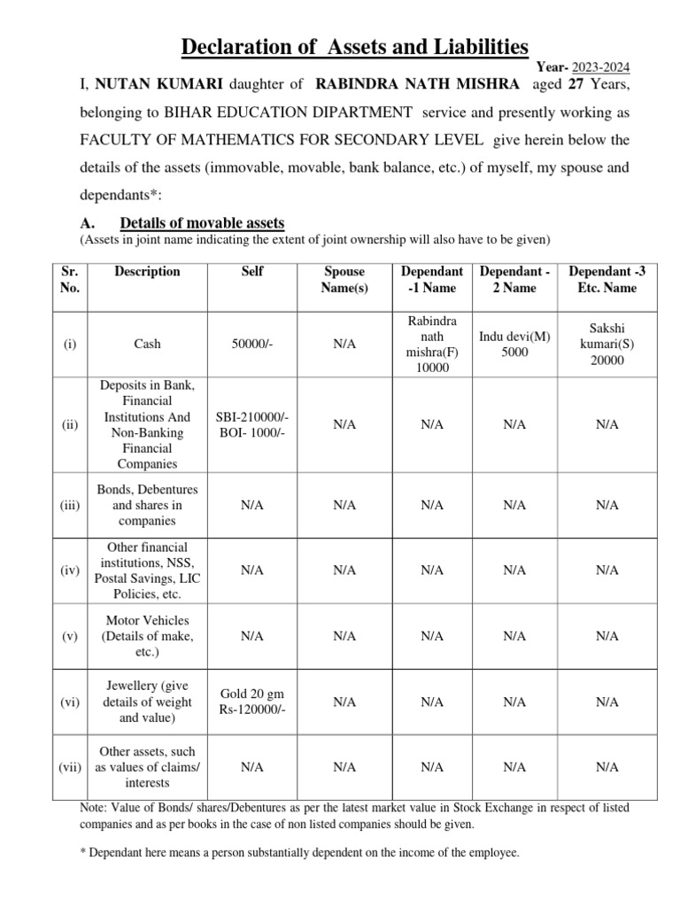 2023-2024 Asset Declaration Form | PDF | Financial Services | Money