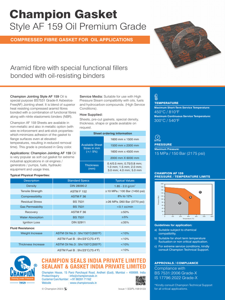 AF 159 Oil Gasket Specifications | PDF | Materials | Mechanical Engineering