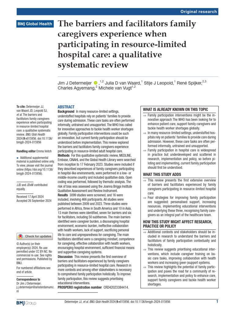 The Barriers and Facilitators Family | PDF | Systematic Review | Caregiver