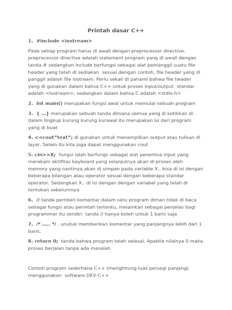 Printah Dasar Pemrograman C++ | PDF