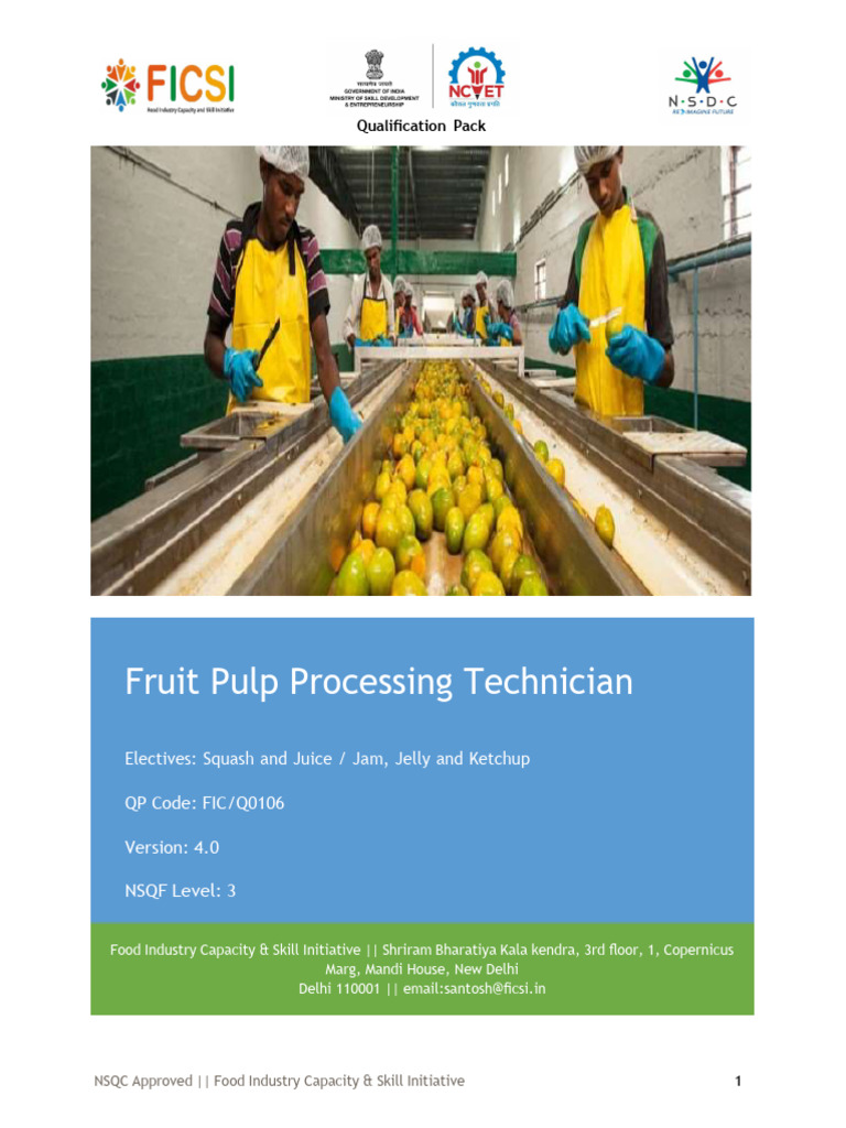 Fruit Pulp Processing Technician QP | PDF | Fruit Preserves | Hygiene