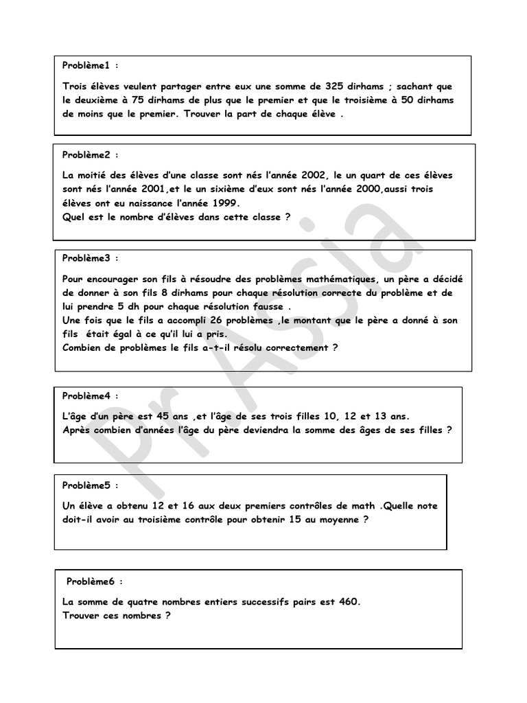 Problèmes mathématiques variés à résoudre | PDF