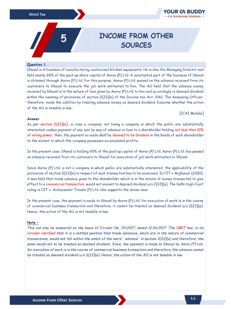 5.income From Other Sources | PDF | Dividend | Capital Gains Tax