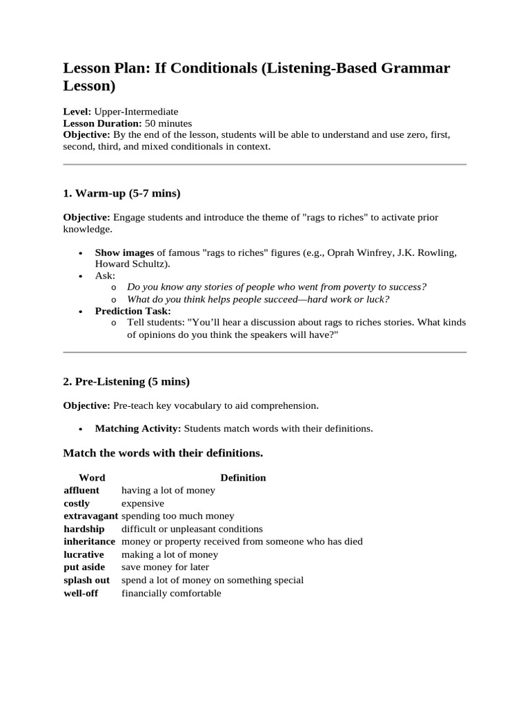 If Conditionals Lesson Plan for ESL | PDF | Human Communication ...