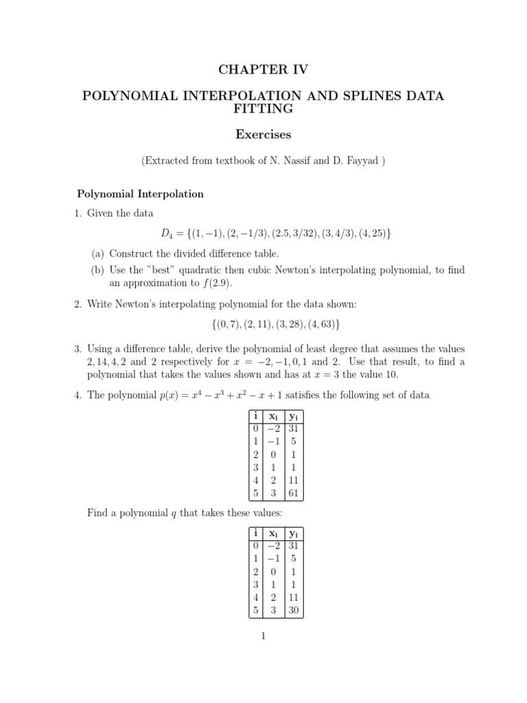 Math251 Chapter4 Exercises Pdf Interpolation Spline Mathematics