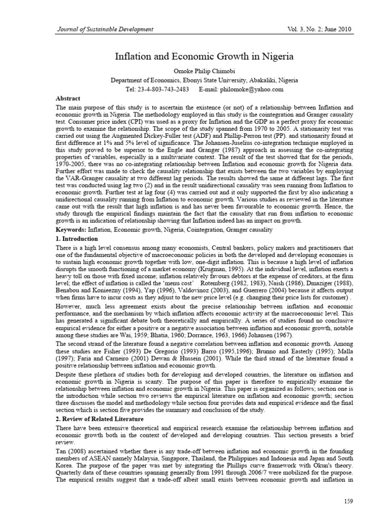 Inflation and Economic Growth in Nigeria | PDF | Inflation | Economic ...