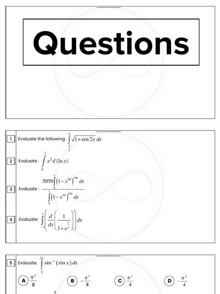 Definite Integration - Question Sheet | PDF