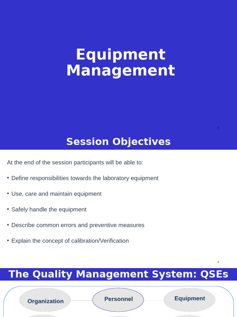 Session 8 Equipment Management | PDF | Calibration | Verification And ...