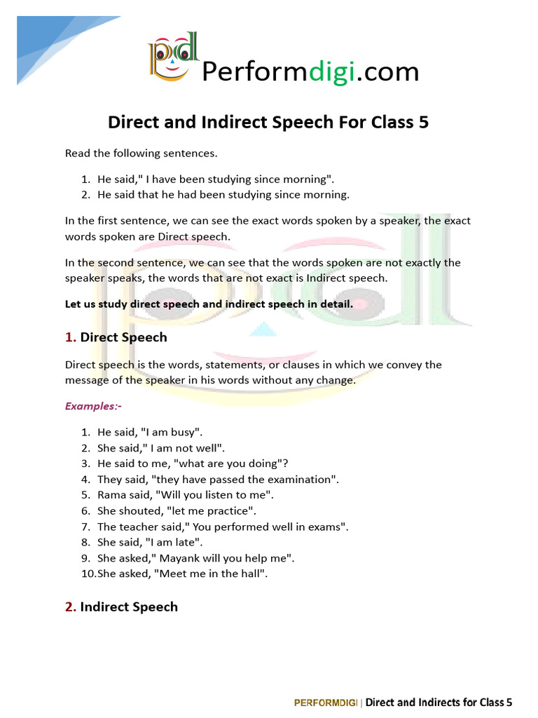 Direct and Indirect Speech Guide | PDF | Grammar | Linguistics