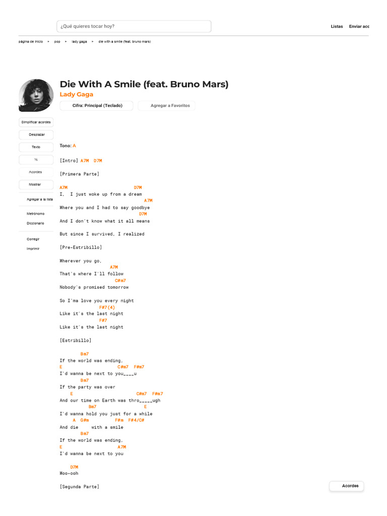 Die With A Smile (Feat. Bruno Mars) (Acordes) - Lady Gaga - Cifra Clubt ...