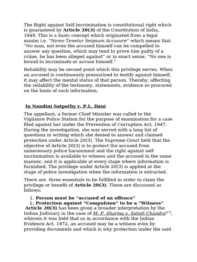 India and England - Self Incrimination | PDF | Right To Silence | Self ...