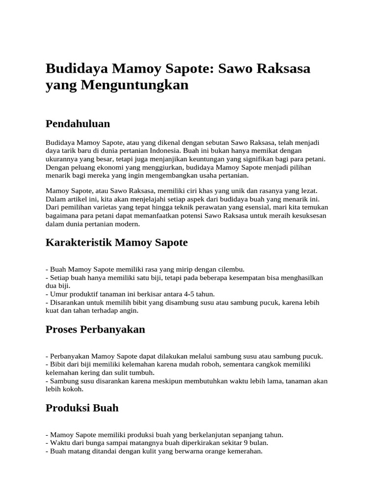 Budidaya Mamoy Sapote | PDF