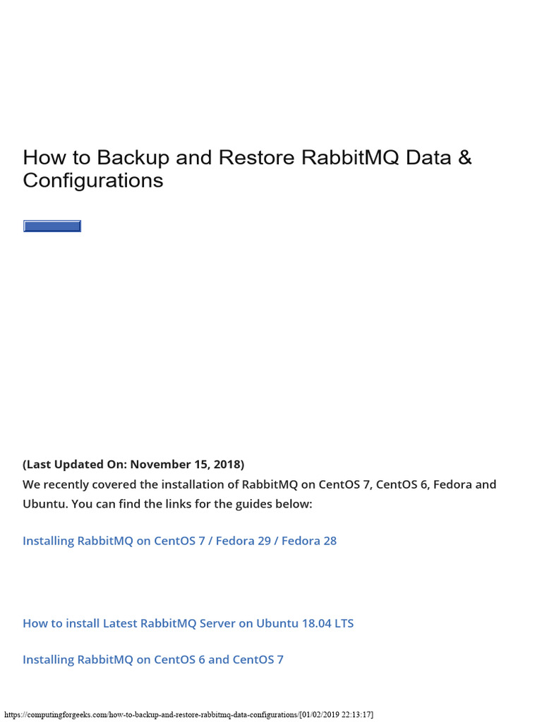 RabbitMQ Backup and Restore Guide | PDF | Backup | Computer Cluster
