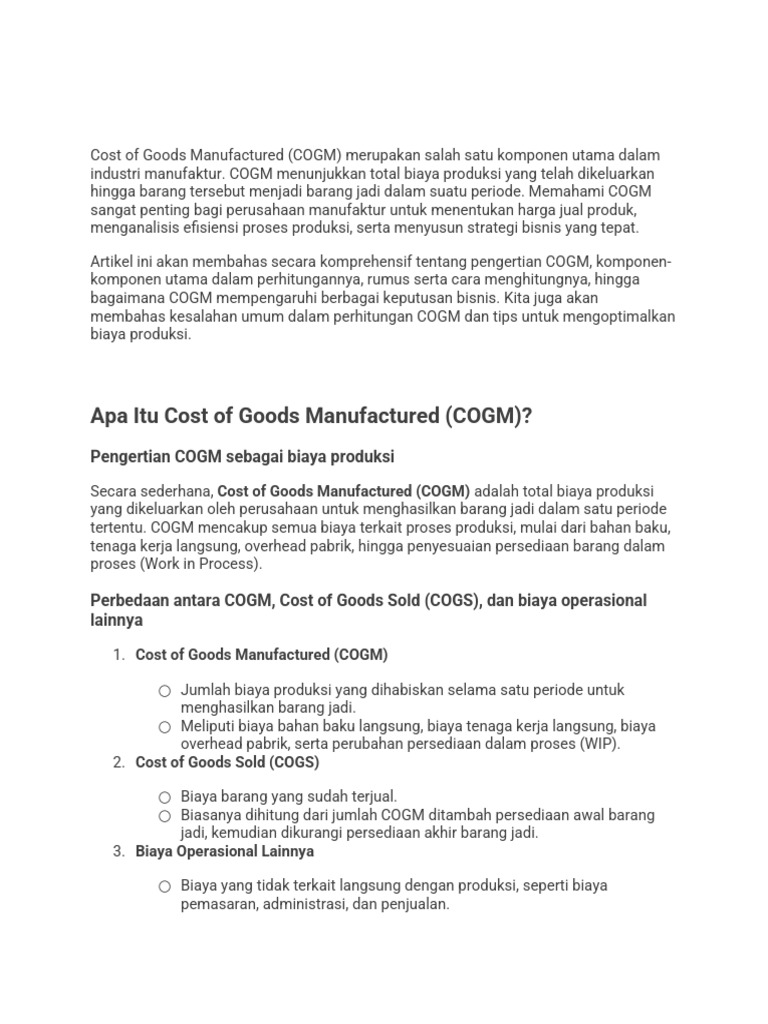 Memahami Cost of Goods Manufactured (COGM) | PDF