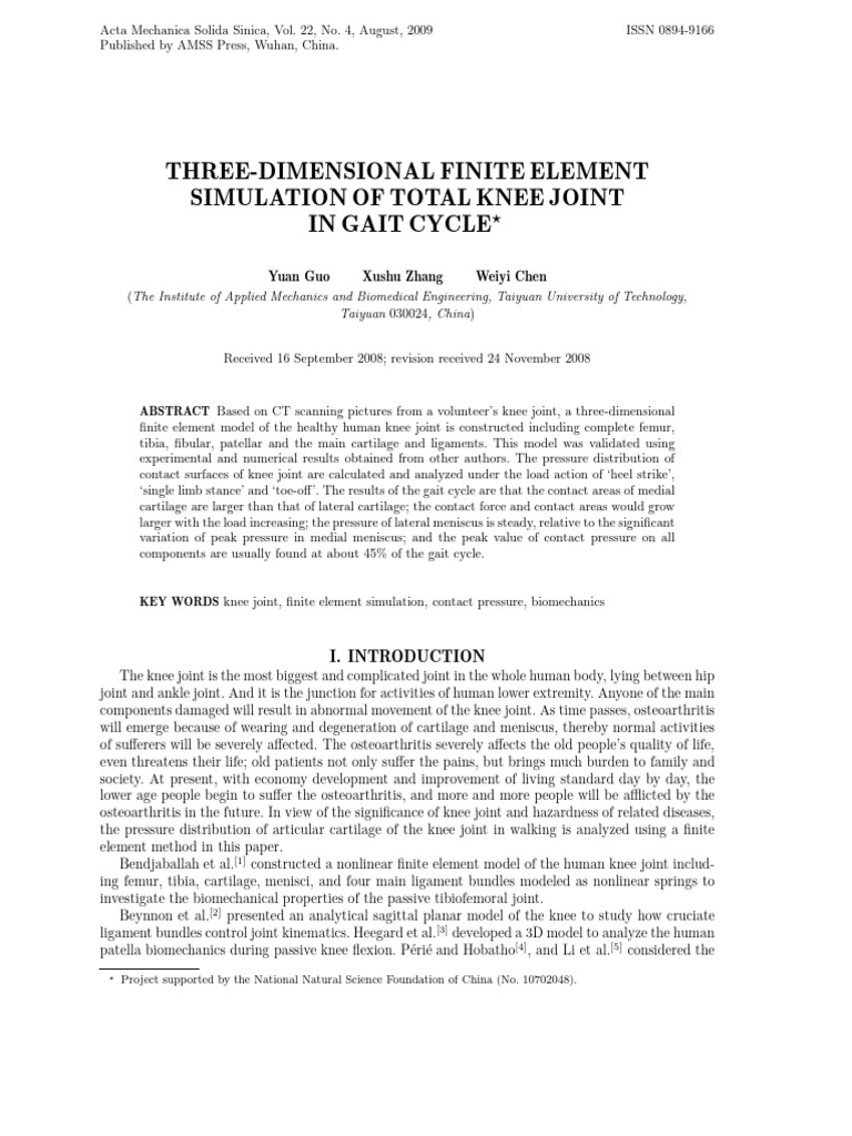 3D Finite Element Analysis of Knee Joint | PDF | Knee | Cartilage