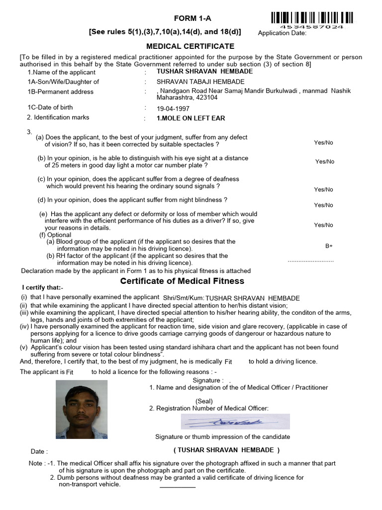 Medical Certificate for Driving License | PDF | Driver's License