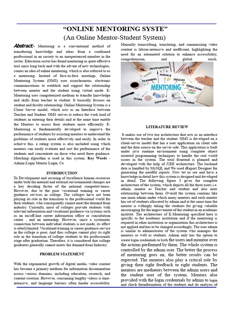 Online Mentoring System Overview | PDF | Mentorship | Client–Server Model