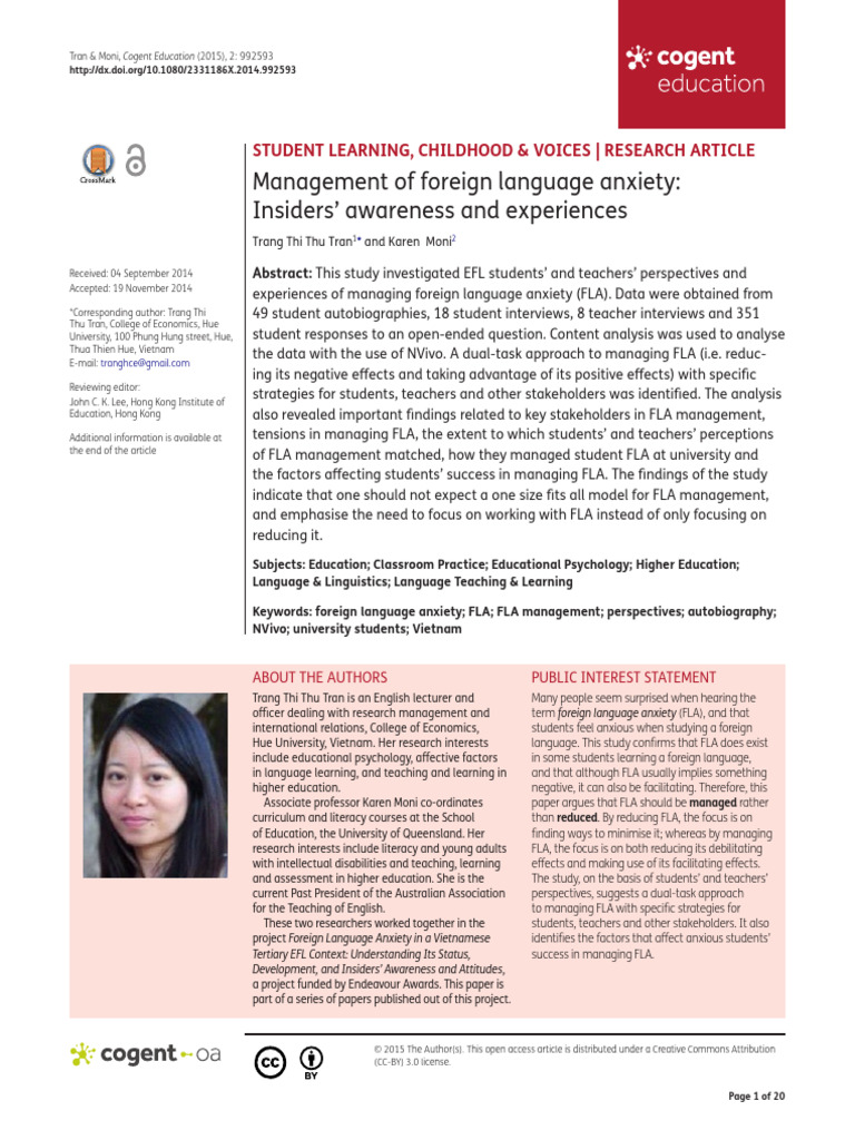 Managing Foreign Language Anxiety in EFL | PDF | Teachers | Anxiety