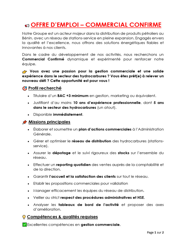Offre d'emploi : Commercial confirmé | PDF | Expérience