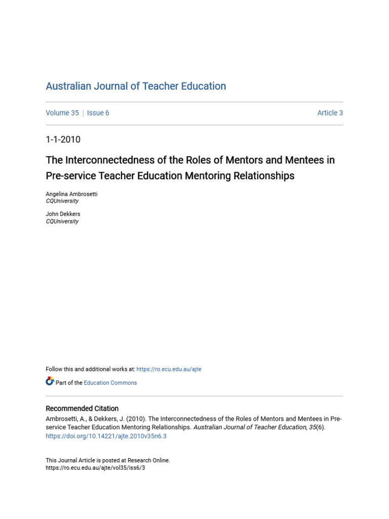The Interconnectedness of The Roles of Mentors and Mentees in Pre | PDF ...