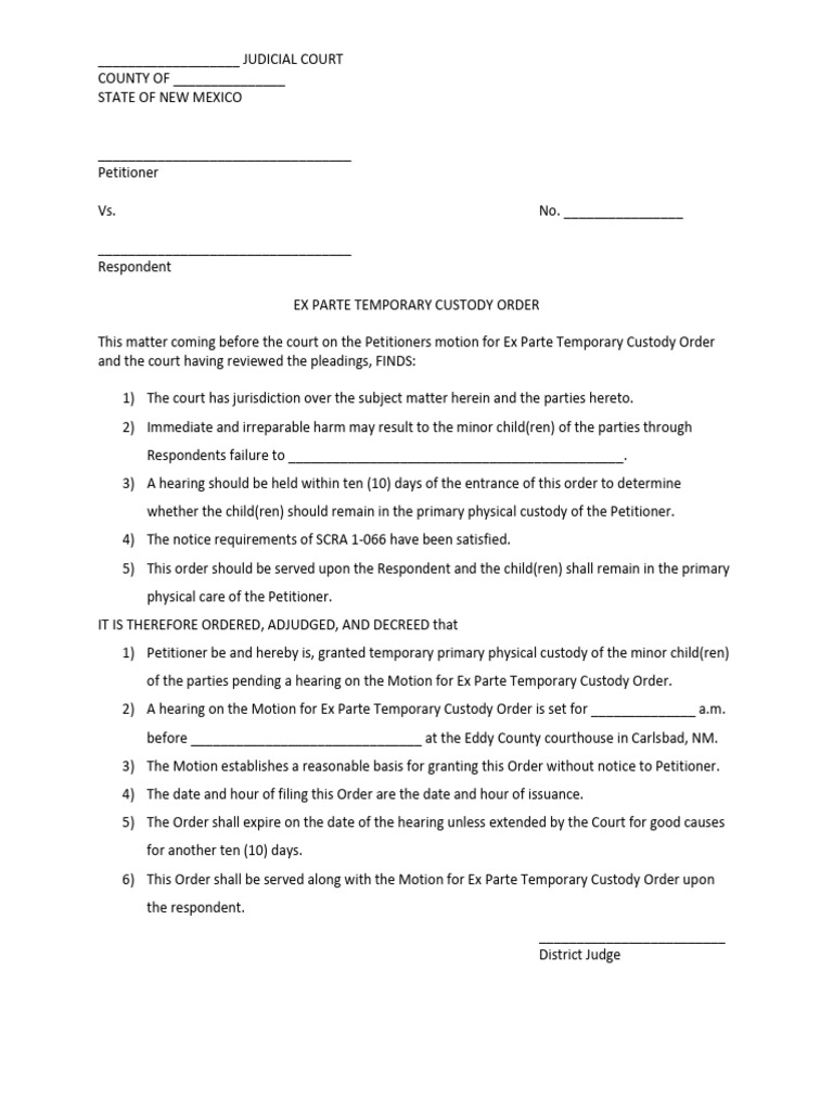 Ex Parte Temporary Custody Order | PDF