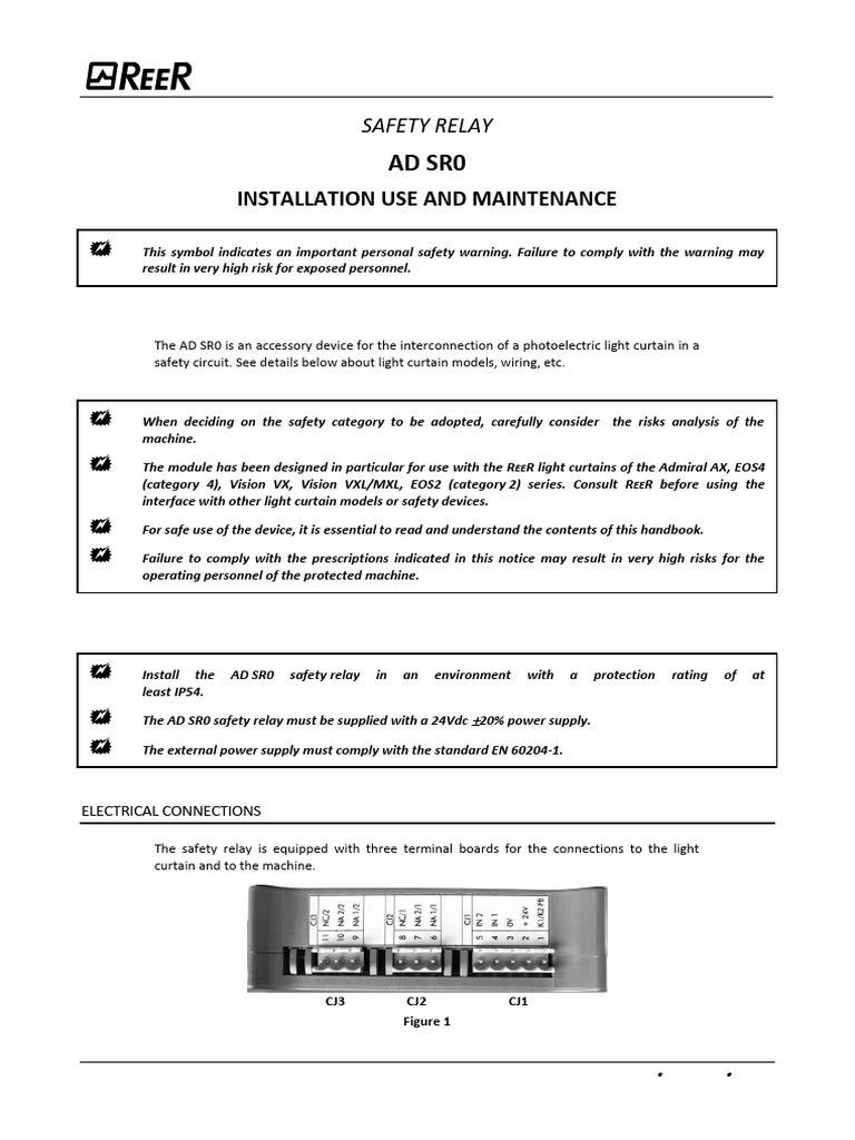 Ad Sr0: Installation Use and Maintenance | PDF | Relay | Power Supply