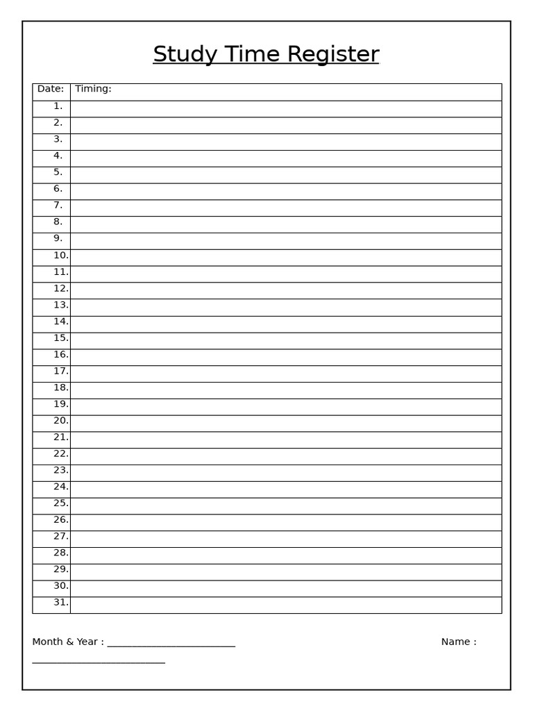 Study Time Log Template | PDF