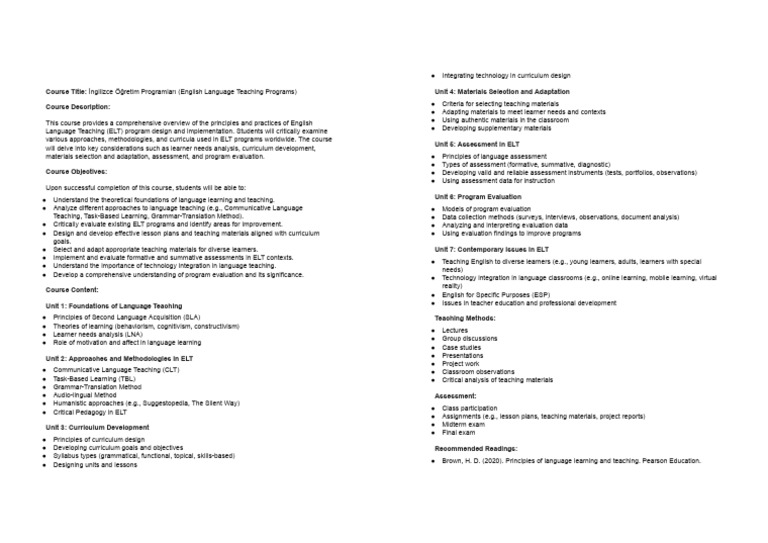 English Language Teaching Programs Overview | PDF | Educational ...