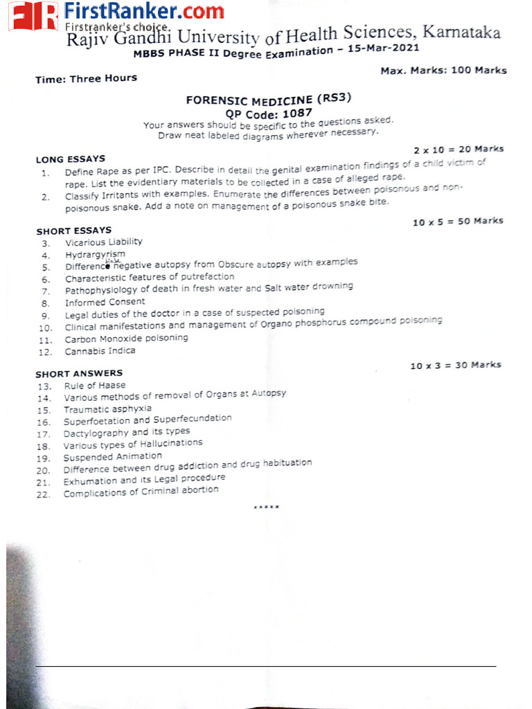 RGUHS March 2021 FM | PDF