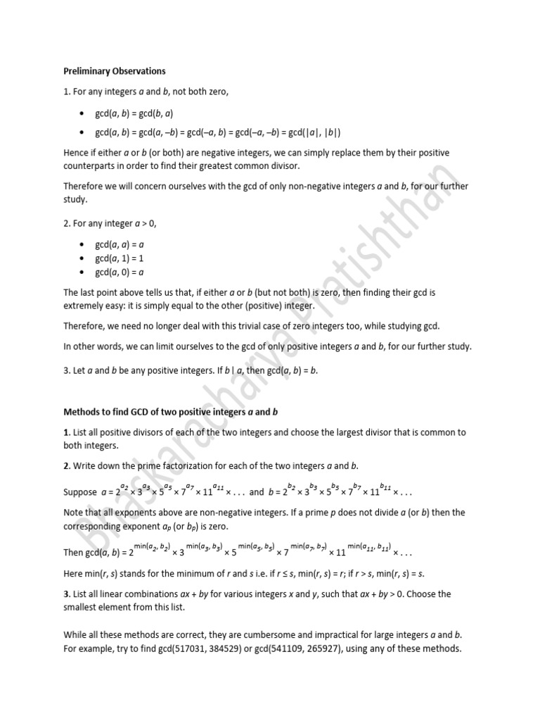 GCD Calculation Methods and Euclidean Algorithm | PDF | Abstract ...