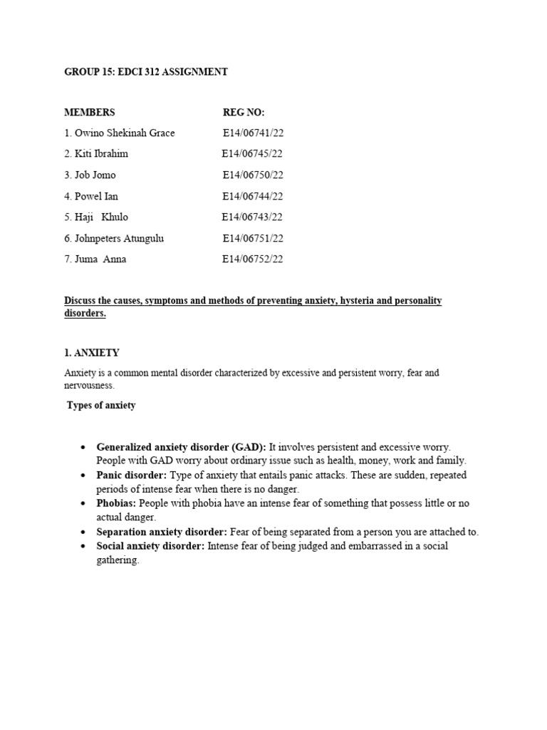 GROUP 15 EDCI 312 Learning | PDF | Personality Disorder | Anxiety