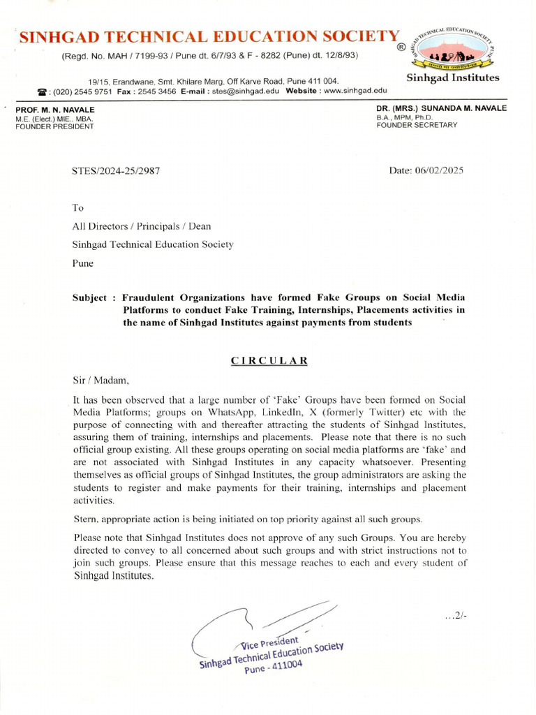 Circular - Fraudulent Organizations Have Formed Fake Groups On S | PDF