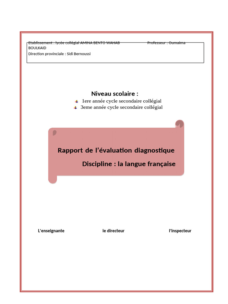 Rapport de L'évaluation Diagnostique | PDF | Lexique | Syllabe