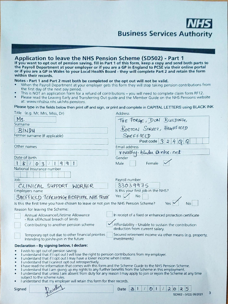 Pension Optout Form | PDF | Pension | National Health Service