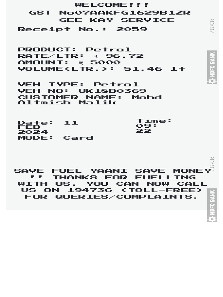 Petrol Pump Receipt Format 2024 | PDF