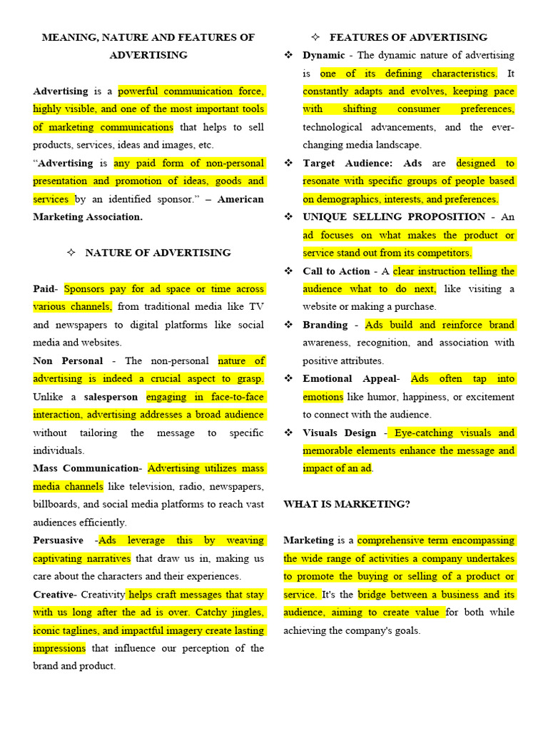 Advertising: Nature, Features, and Types | PDF | Marketing ...
