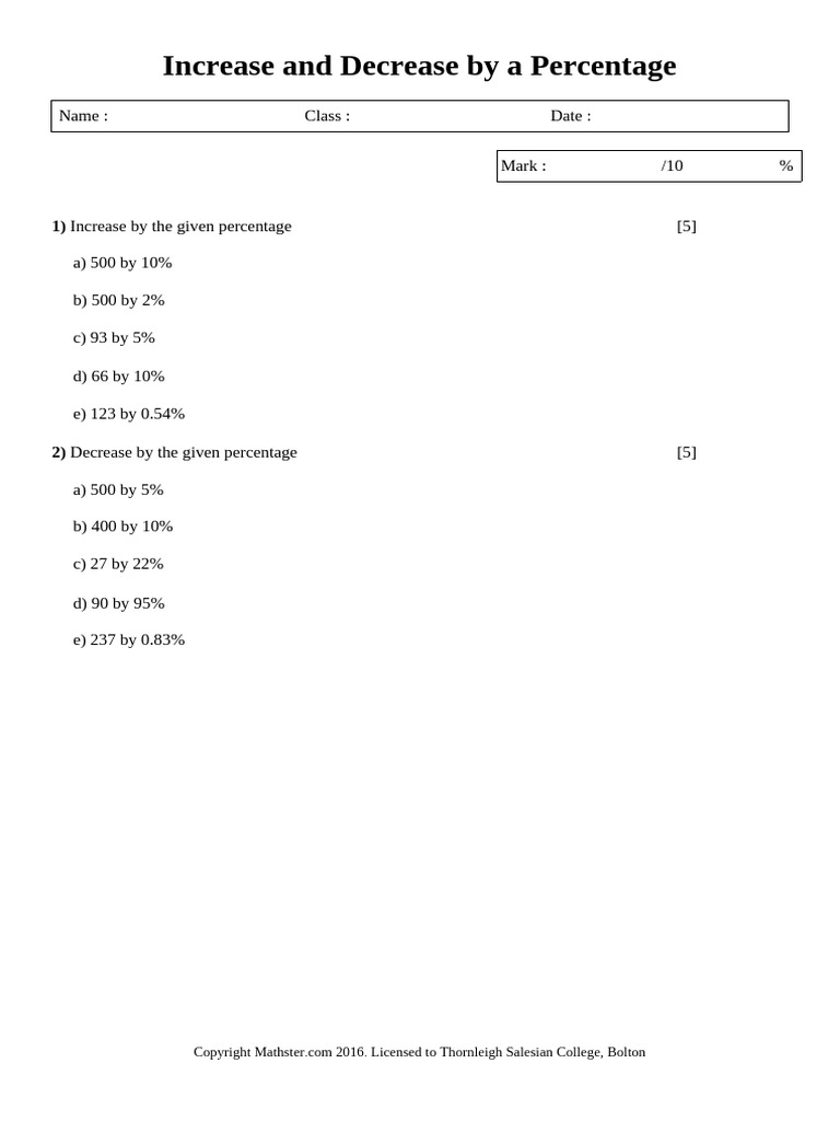Increase and Decrease by A Percentage - 1 | PDF