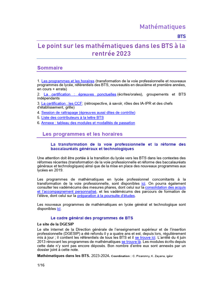 Mathématiques BTS 2023-2024 : Nouveautés et Programmes | PDF ...