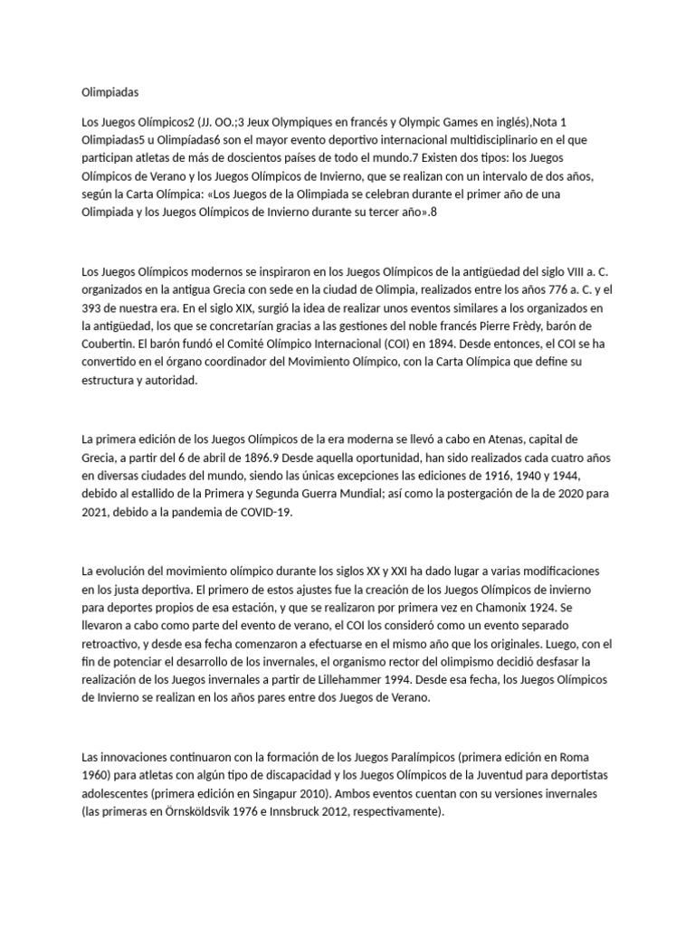 Historia y Estructura de los Juegos Olímpicos | PDF | Juegos olímpicos ...