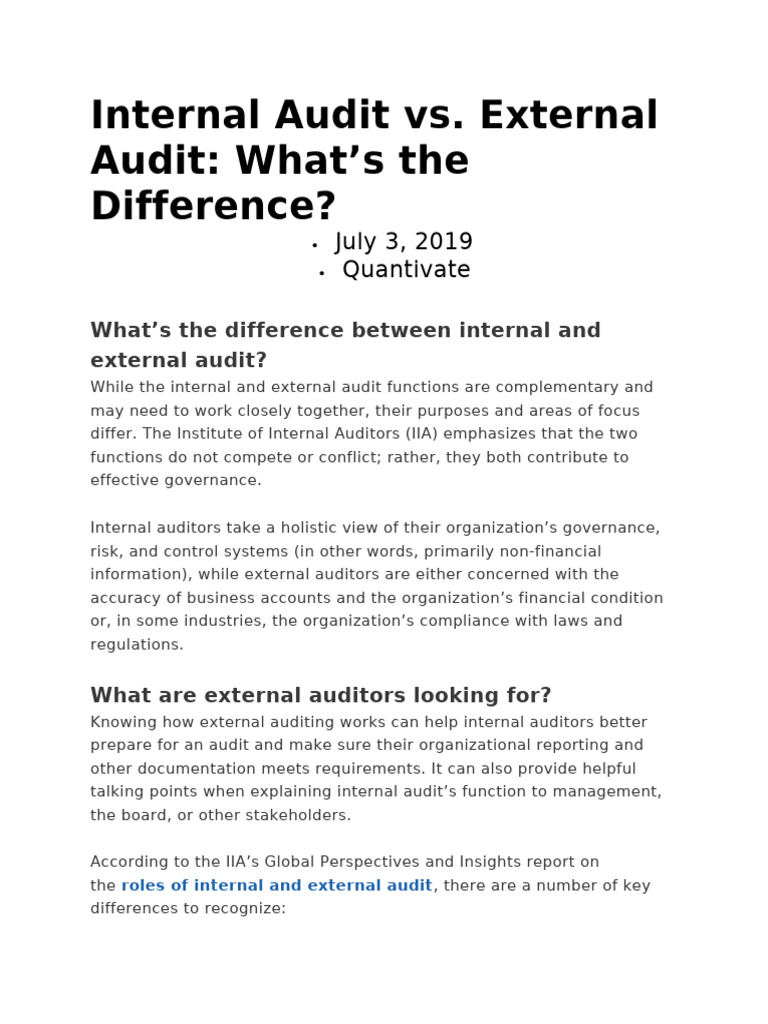 Internal vs. External Audit Explained | PDF | Internal Audit | Audit
