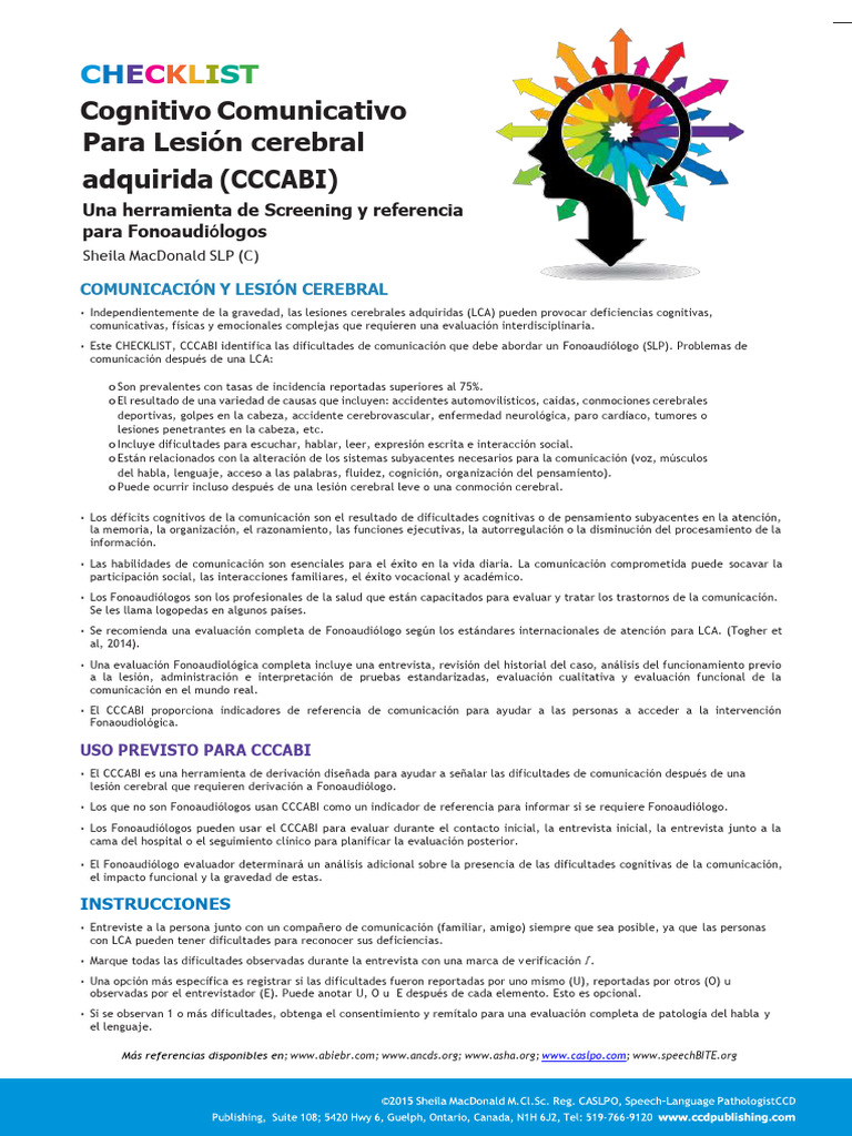 Checklist CCCABI para Fonoaudiólogos | PDF | Comunicación | Comprensión ...