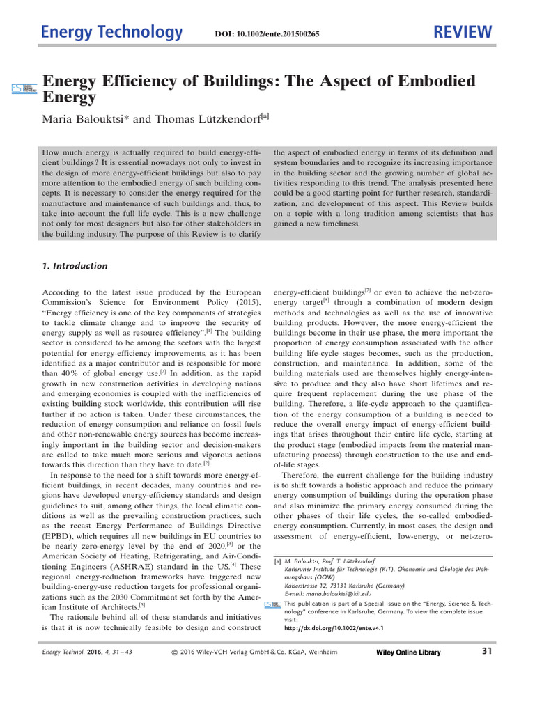 Embodied Energy in Building Efficiency | PDF | Life Cycle Assessment ...