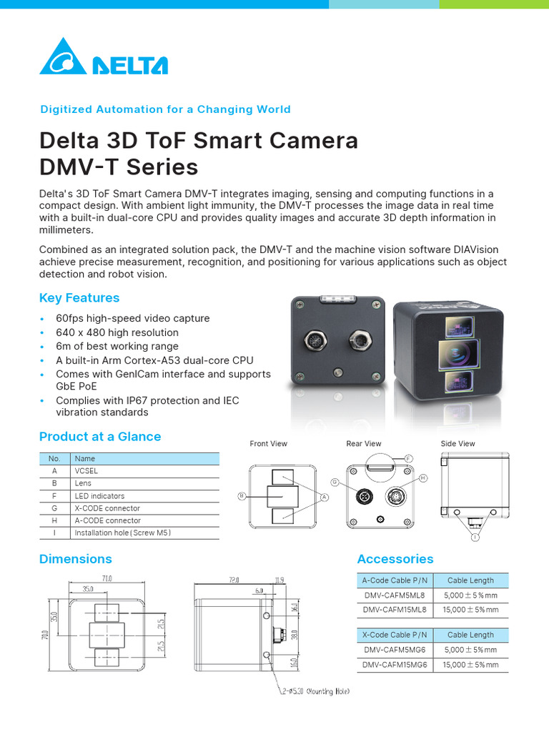Delta DMV-T 3D ToF Smart Camera | PDF | Image Resolution | Computer Vision