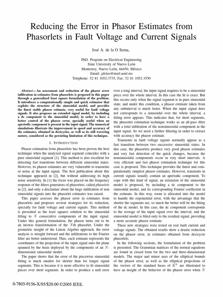 Reducing Phasor Error in AC Circuits | PDF | Ordinary Least Squares ...