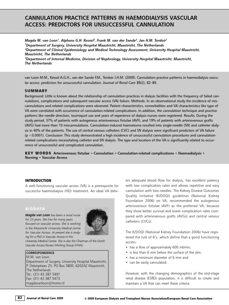 Cannulation Patterns in Hemodialysis | PDF | Hemodialysis | Medicine