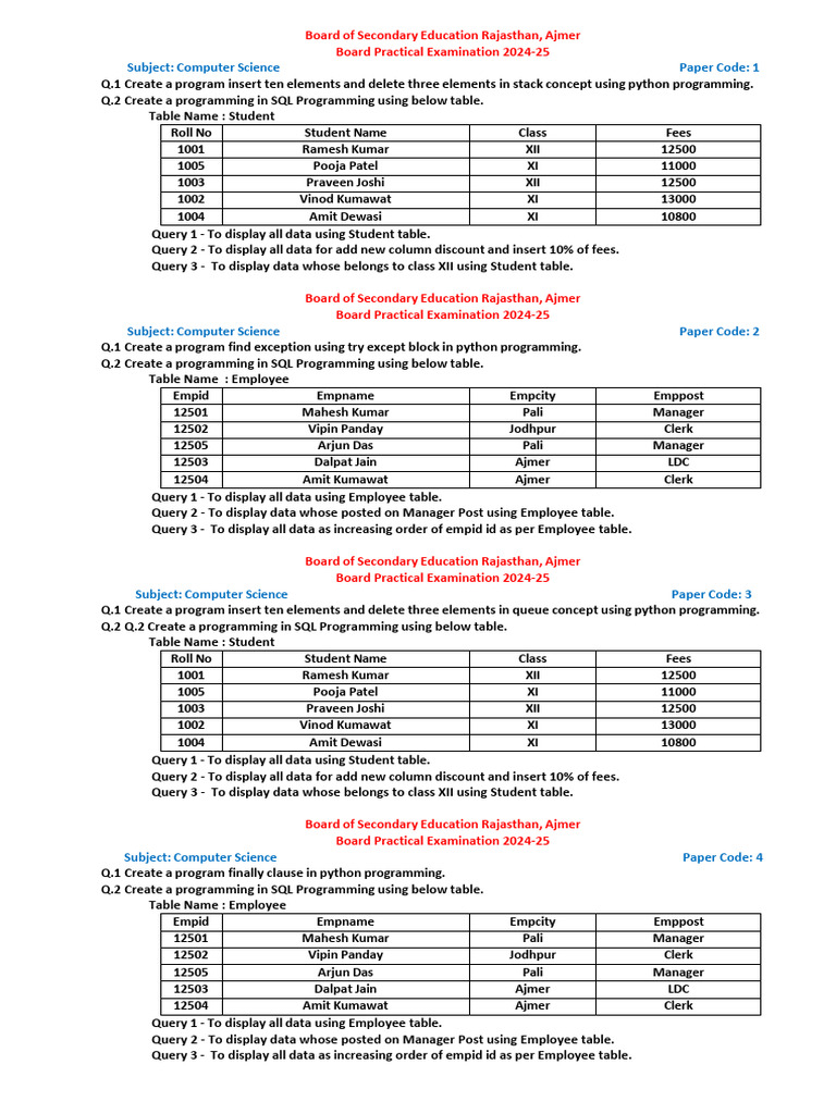 Main Practical Paper 2024 - 25 (1) | PDF | Sql | Computer Data