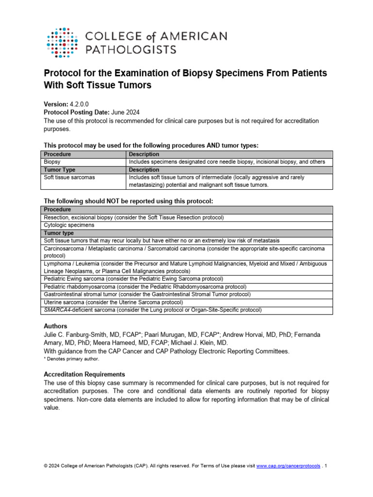 Soft Tissue Tumor Biopsy Protocol 2024 | PDF | Biopsy | Sarcoma