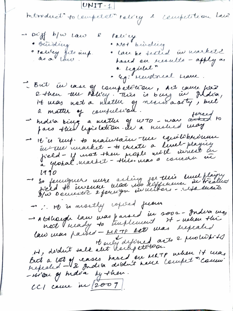 Competition Law Notes Pdf