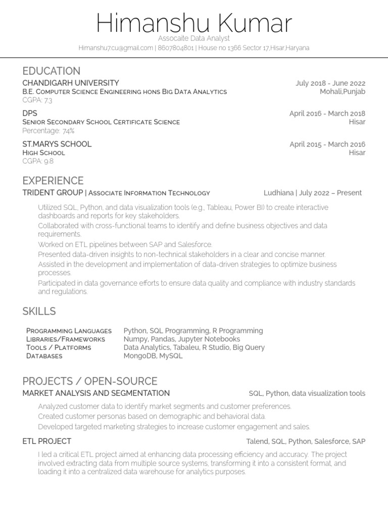 Himanshu Kumar: Data Analyst Profile | PDF | Data | Sql